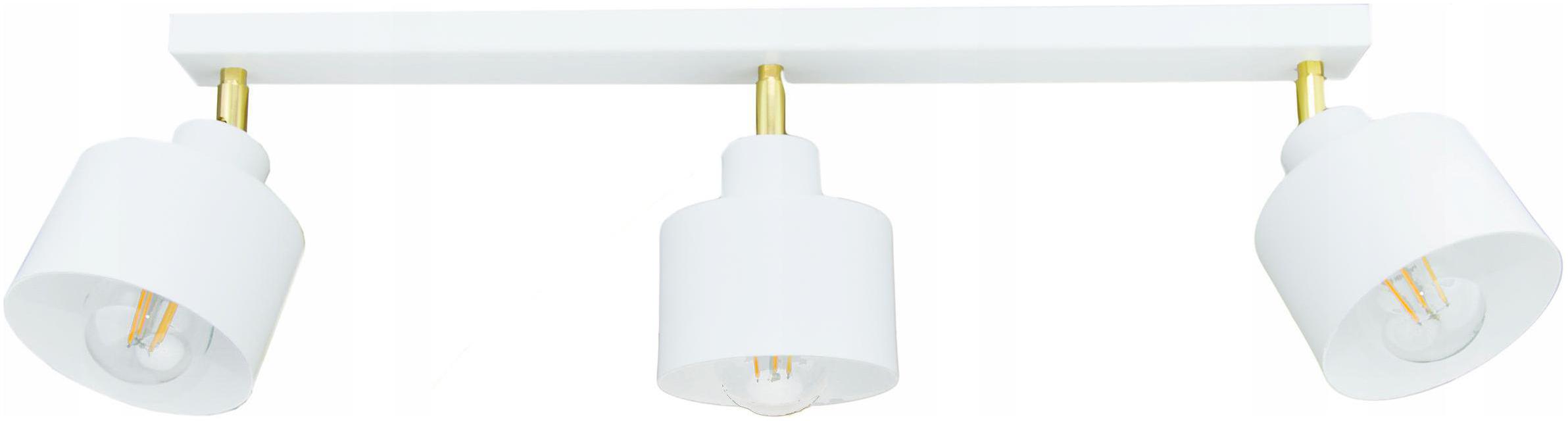 Lampa Listwa Sufitowa 3 Wisząca Biało Złota Loft Ruchome Klosze Led E27
