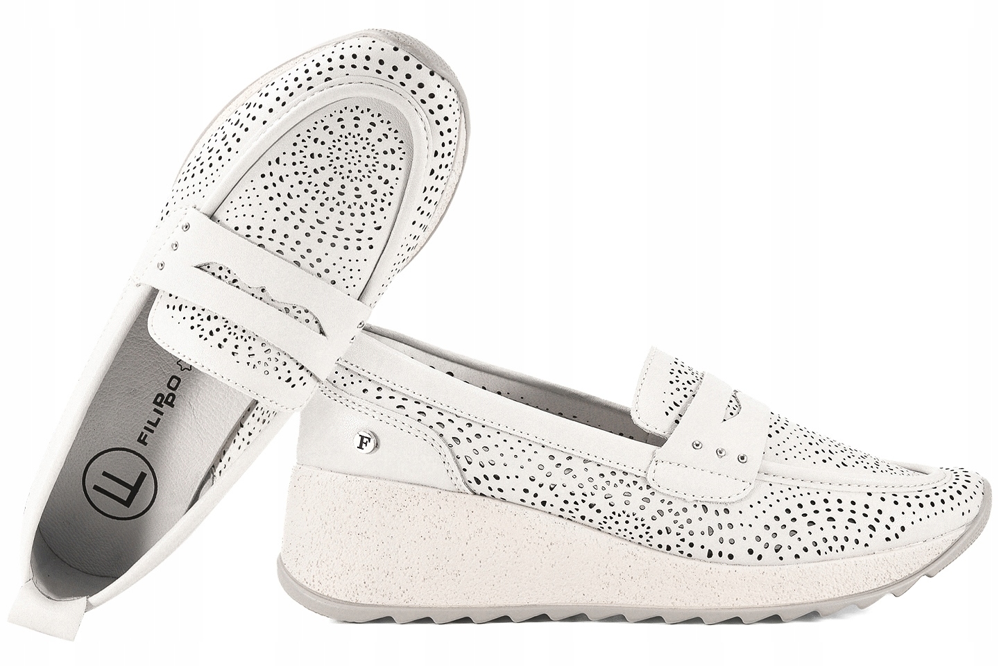 Filippo DP7544 Ažurové Mokasíny Polobotky Na Klínku Kožené bílé, bílá, 38