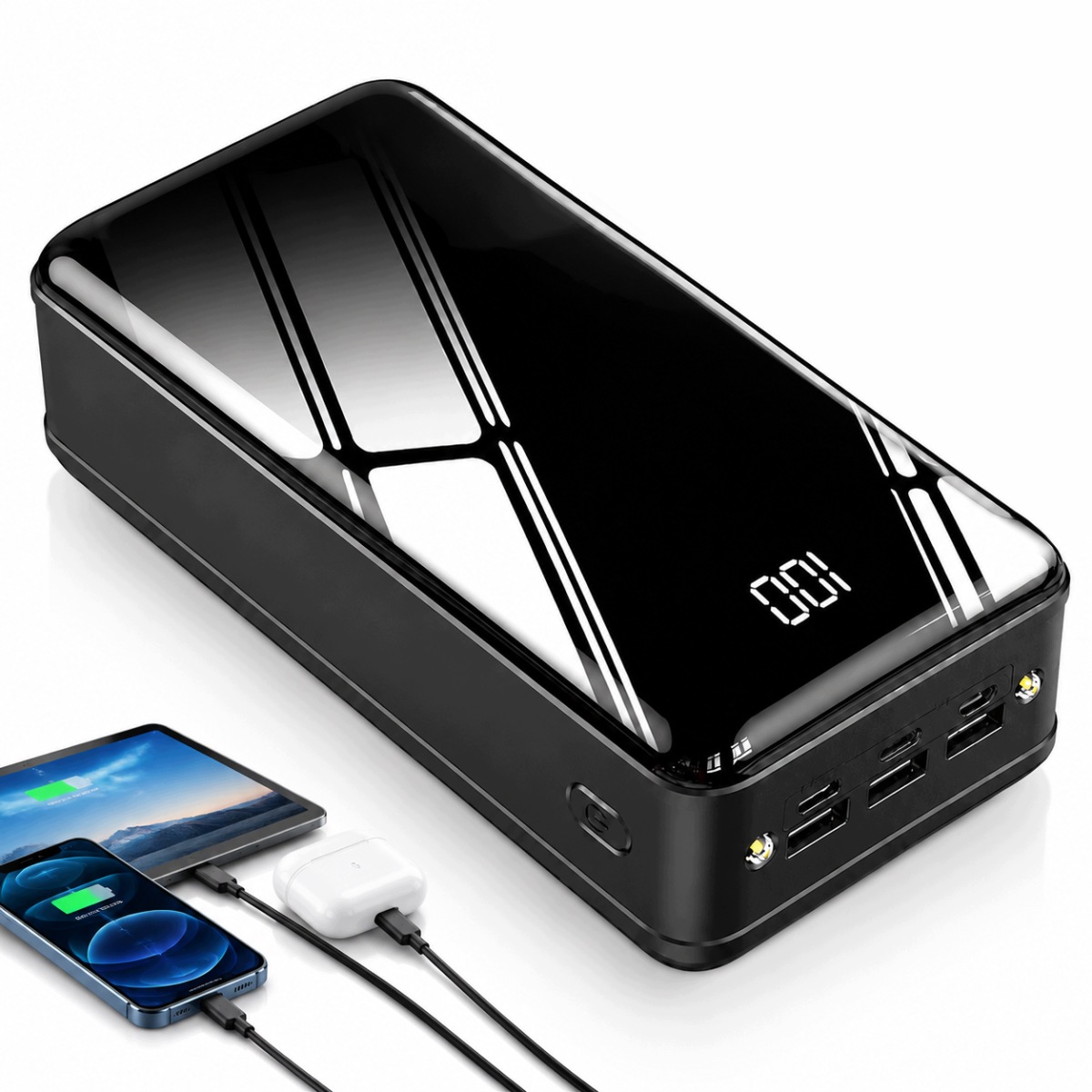 PowerBank 100000mAh Power Bank 3x Usb 6w1 Led Czarny Mocny Bezpieczny