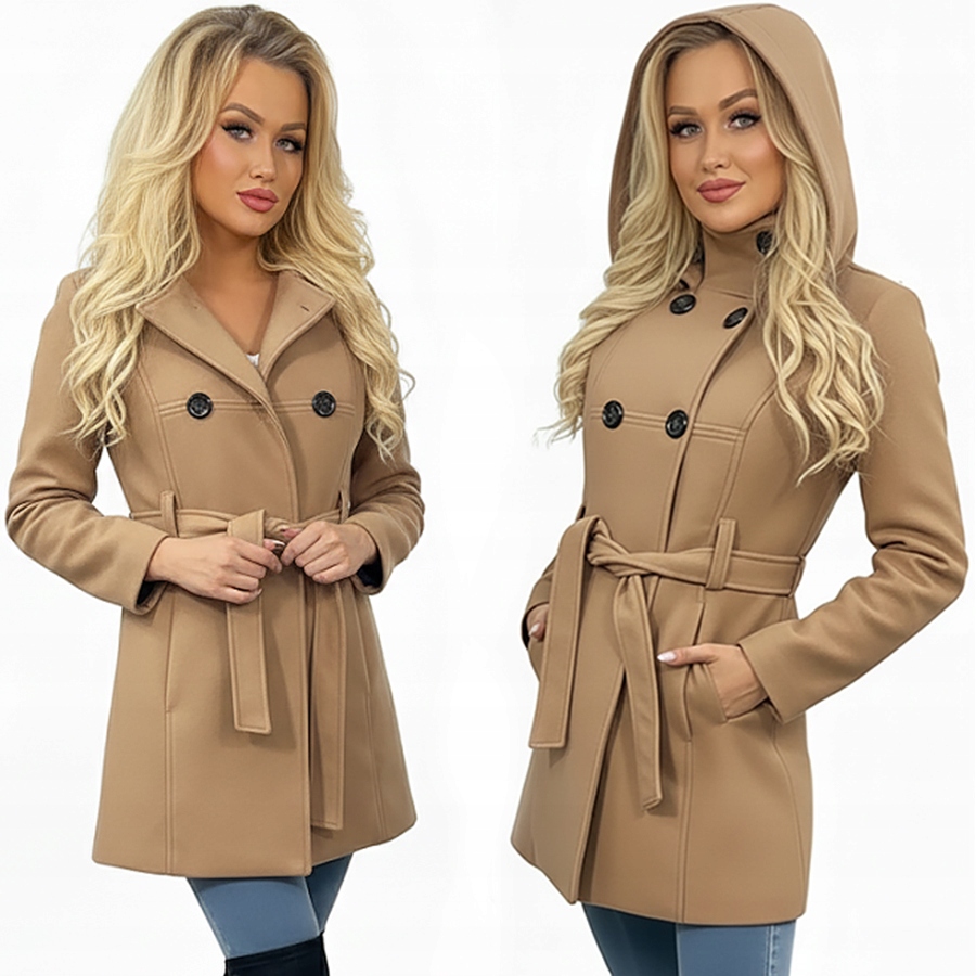 Klasický Kabát S Páskem S Kapucí_barvy_xxl