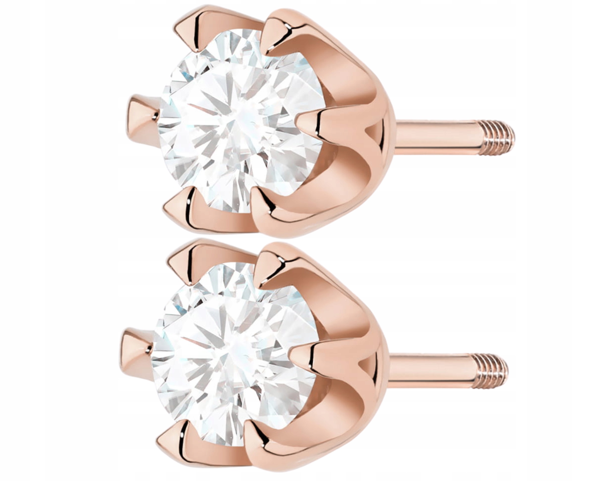 Růžové zlato Náušnice Diamanty Lab Šroubovací tyčinka 585 Certifikát