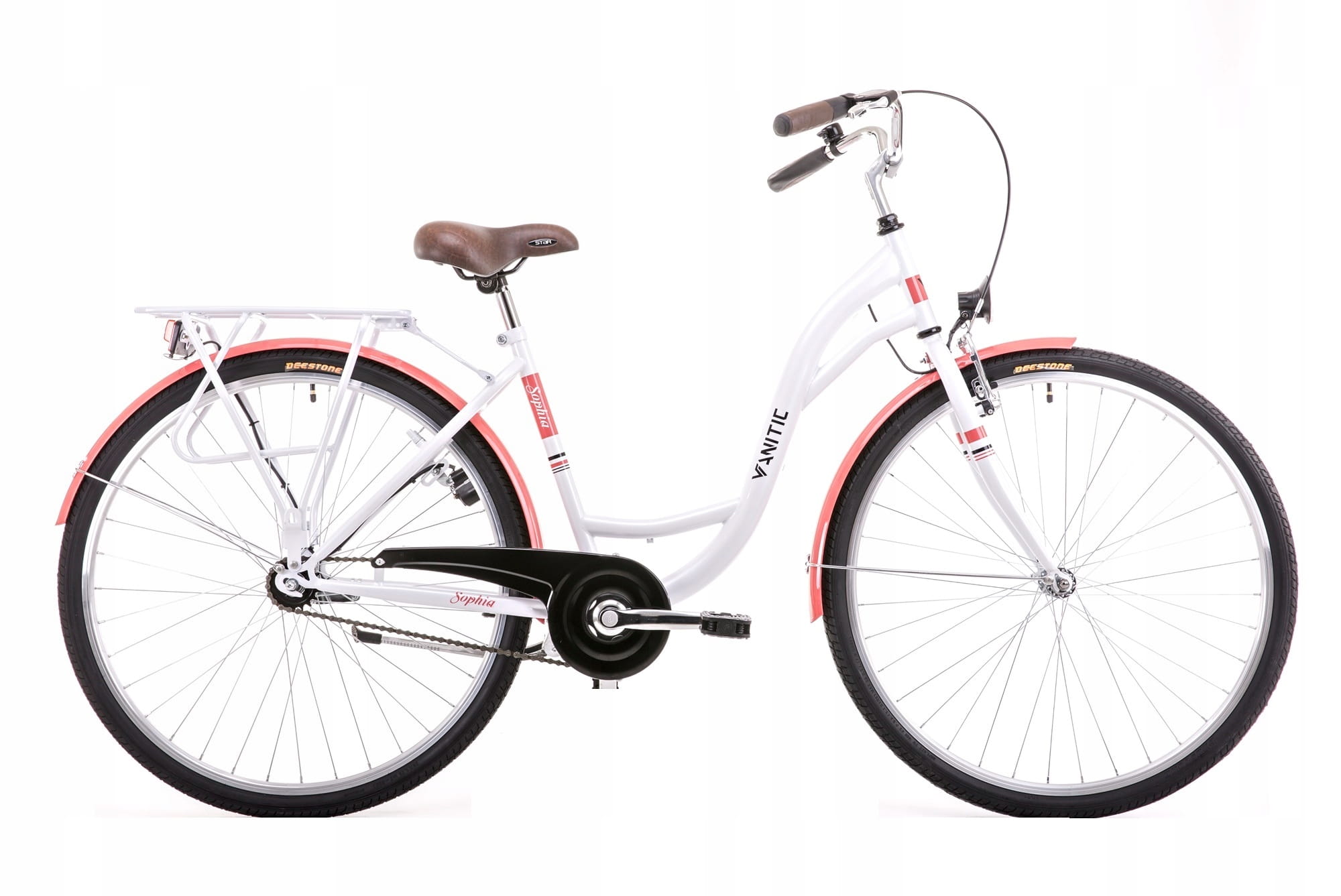 Rower miejski Vanitic Sophia 28" Torpedo biało-malinowy