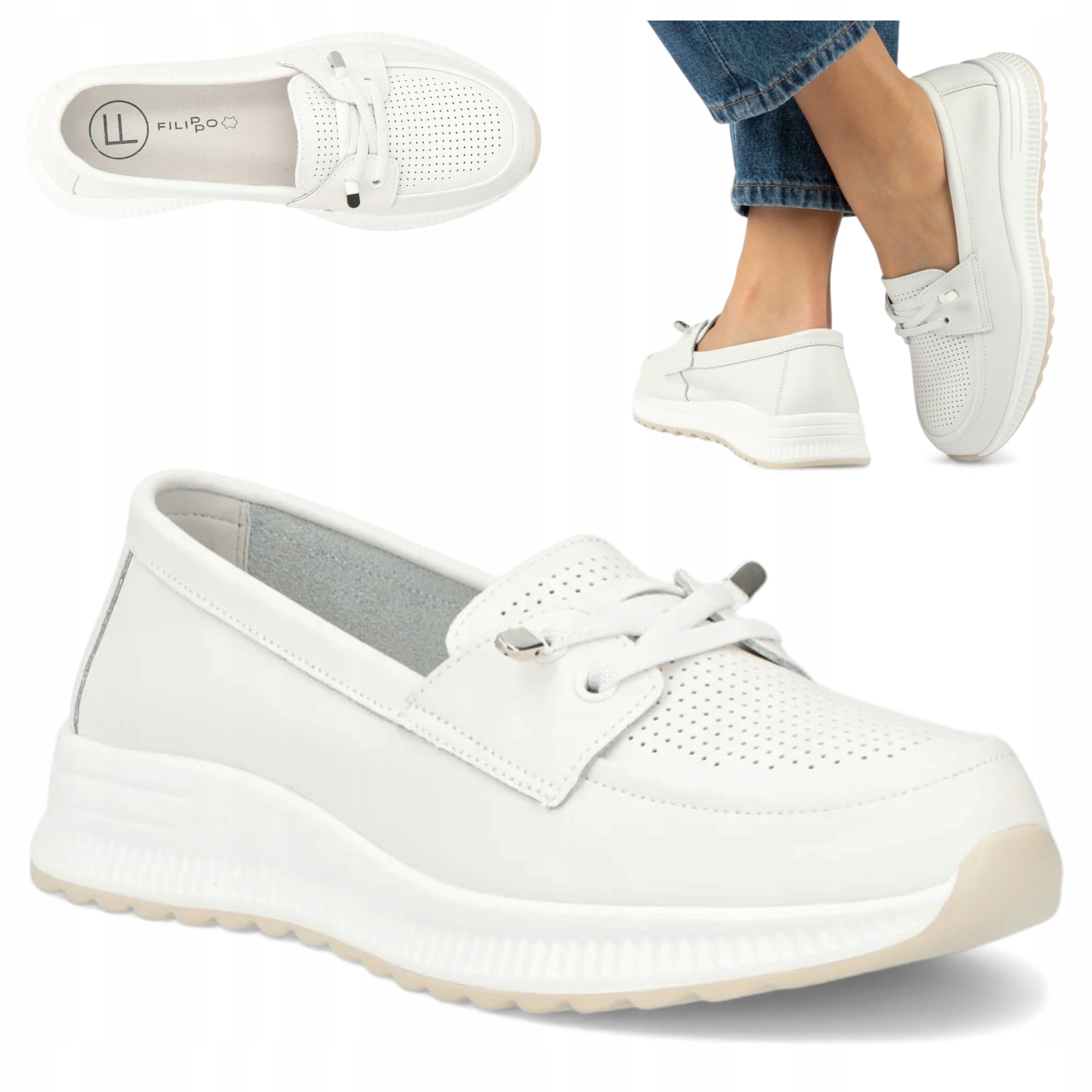 37 Filippo Dámské polobotky z přírodní kůže, prodyšné, zasouvací, lehké léto