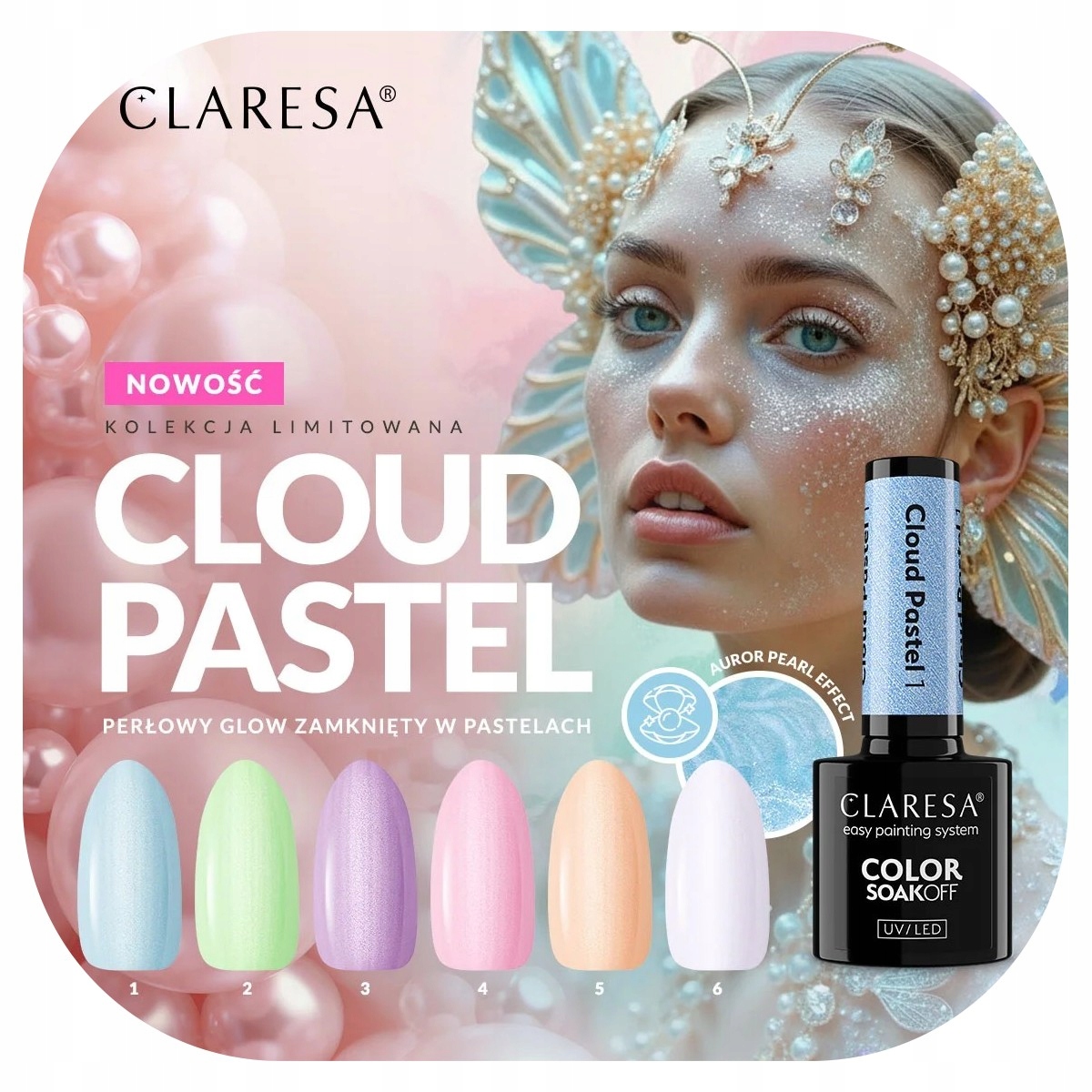 Claresa sada Cloud Pastel kolekce hybridních laků perla 6 ks