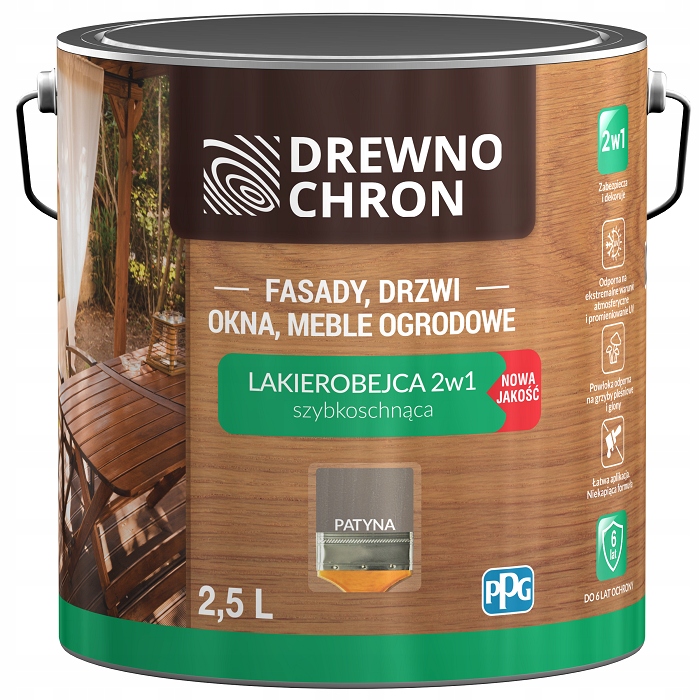 Drewnochron Lakierobejca do drewna 2w1 satyna patyna 2,5l