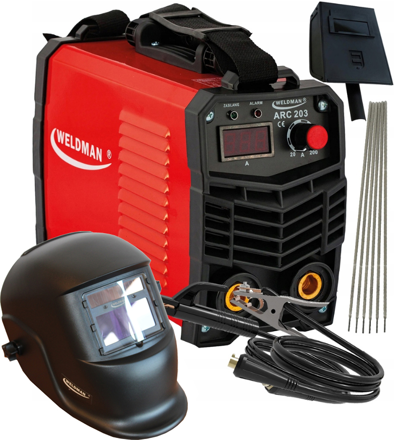 Weldman Spawarka Inwertorowa Zestaw Przyłbica Tarcza Maska 20-200A Arc 203
