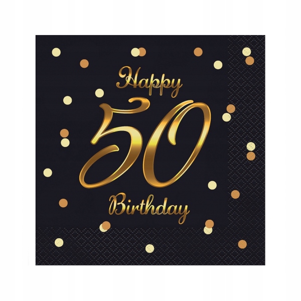 

Serwetki Happy 50 Birthday czarne złote urodziny