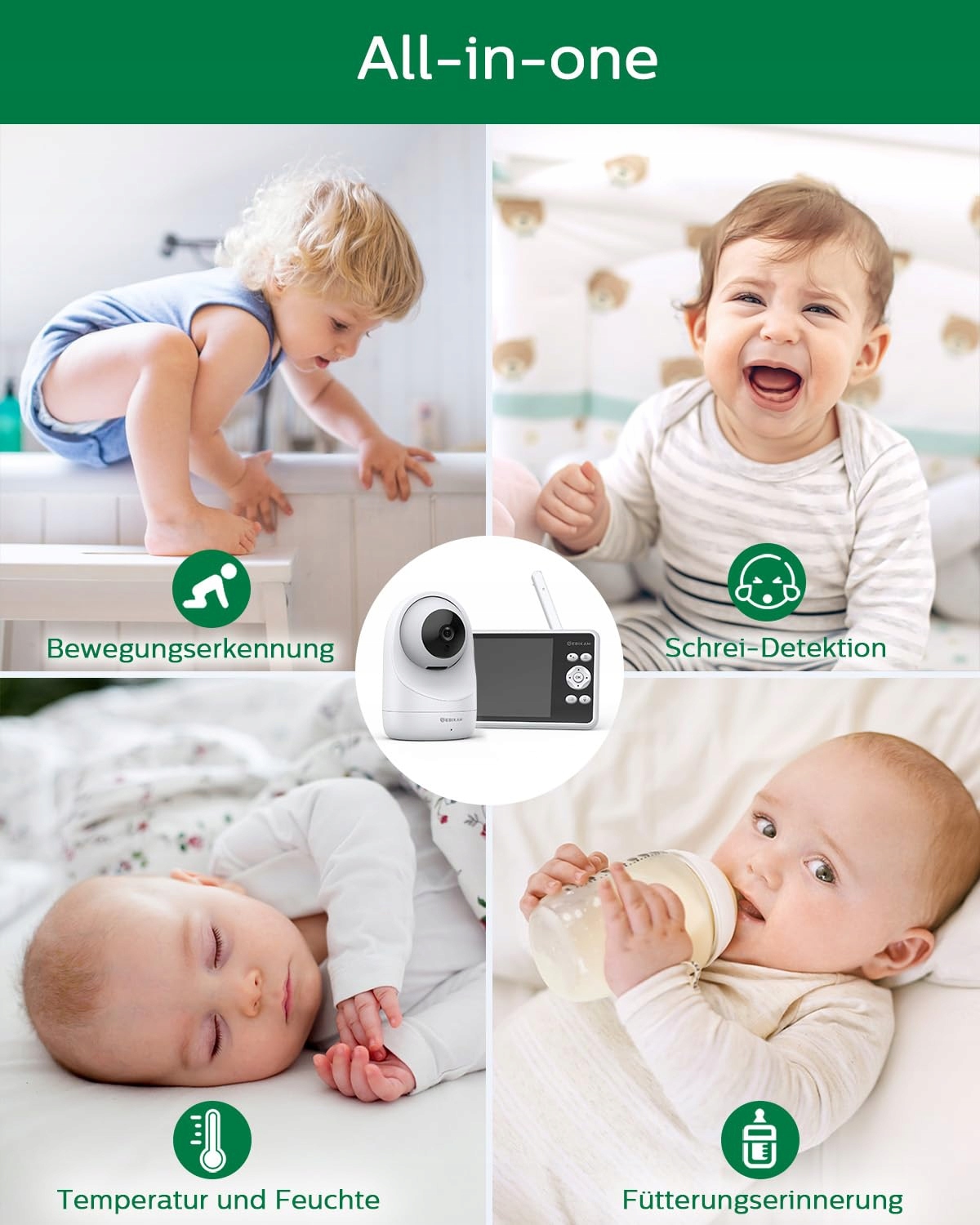 SEBIKAM Niania Elektroniczna 2 Kamery 5" 720P HD Ekran IPS — miniatura 8