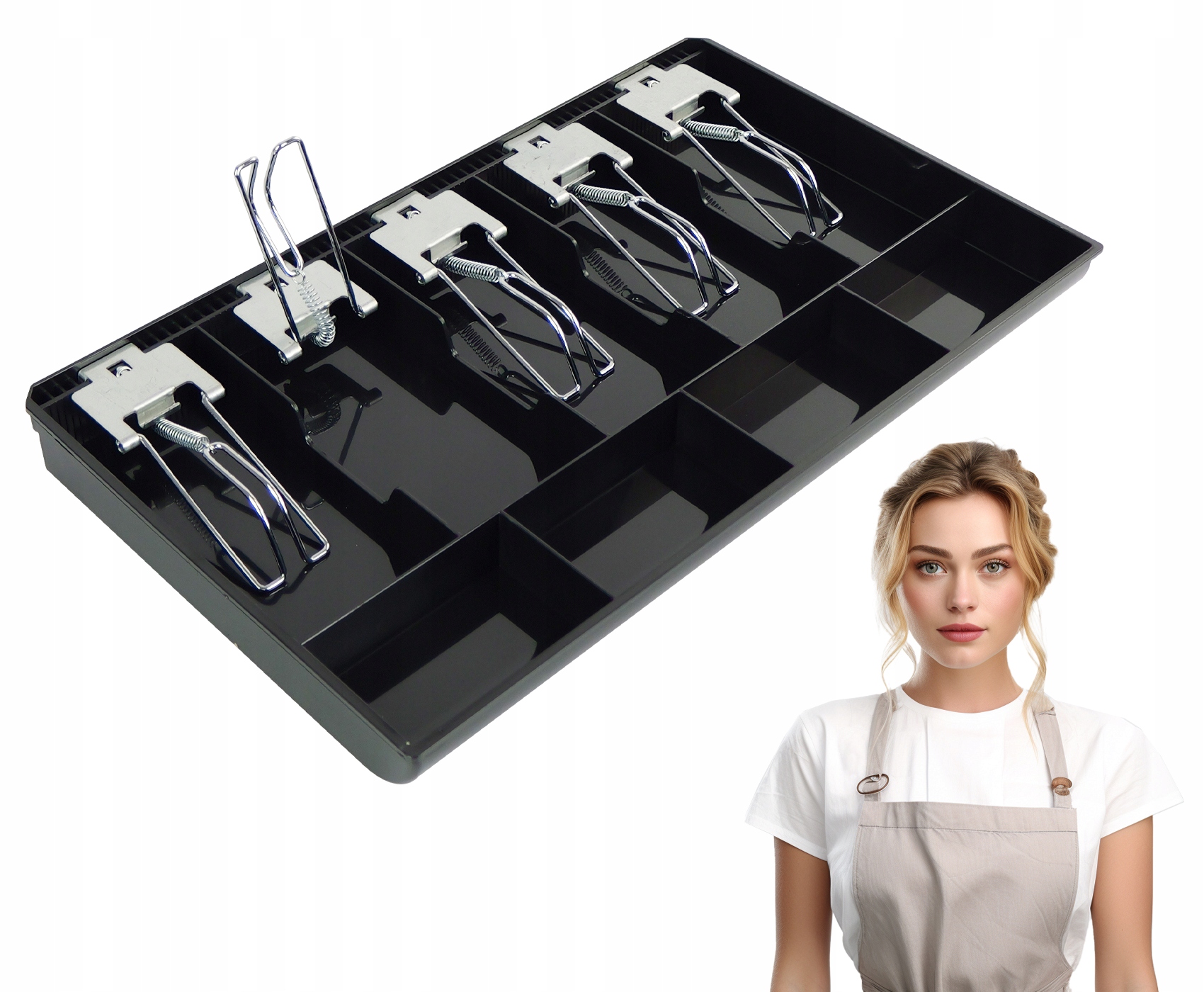 Tacka Na Pieniądze 5 Przegród Na Banknoty I 4 Na Monety Duża Czarna