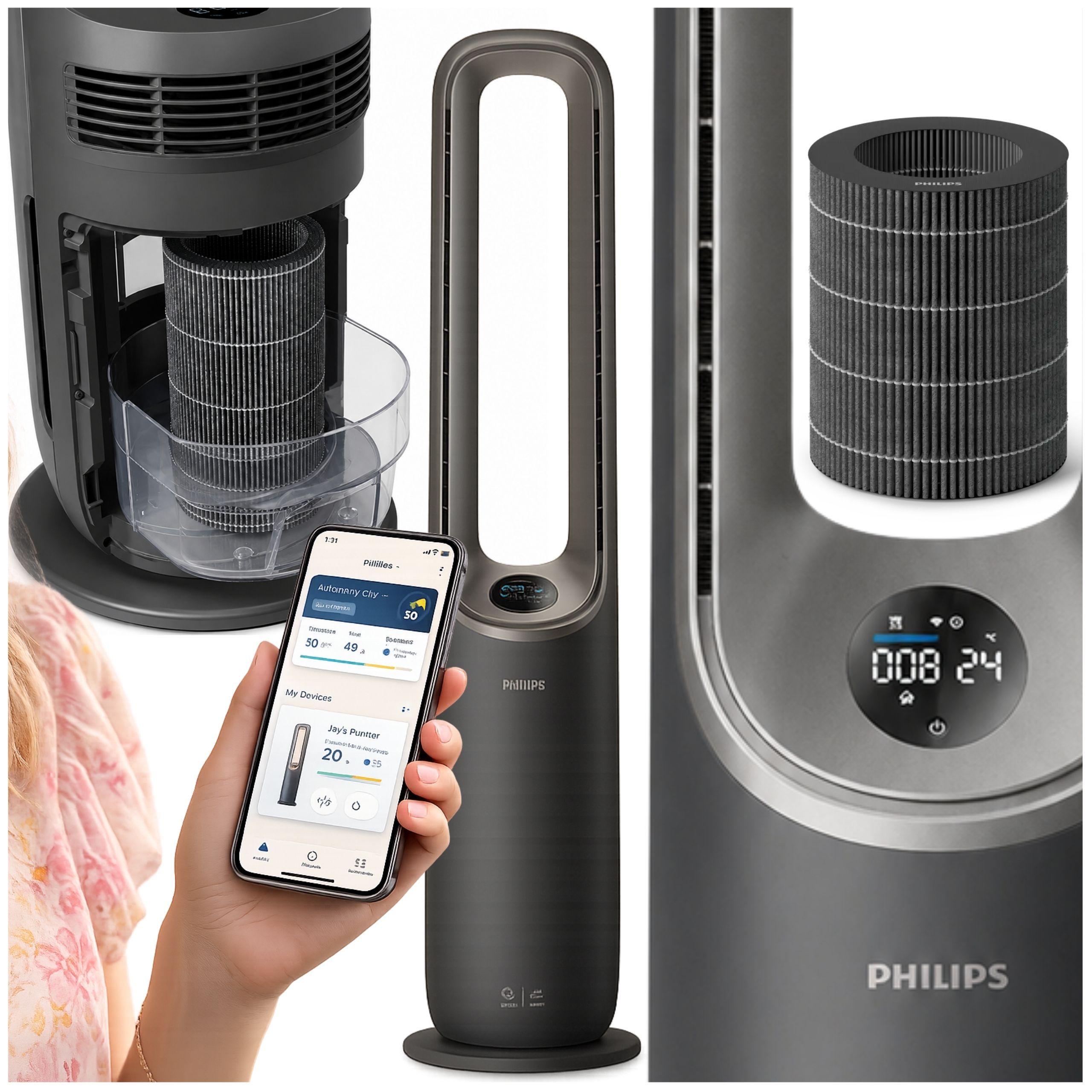 Philips Čistička Vzduchu 4v1 Zvlhčovač Ohrievač Ventilátor AMF970/10