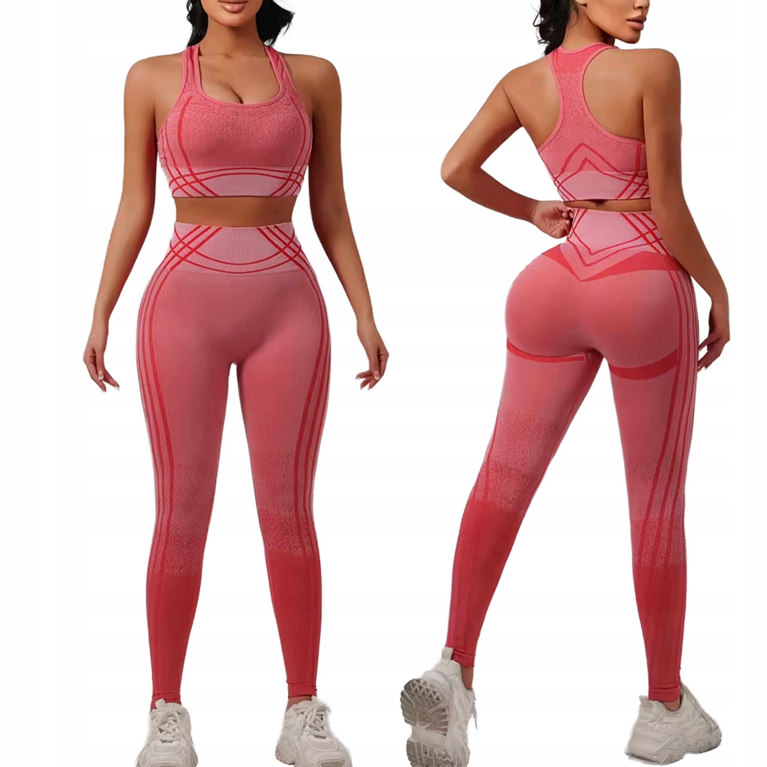 Komplet Sportowy do Jogi Treningowy Fitness Legginsy i Top Różowy S