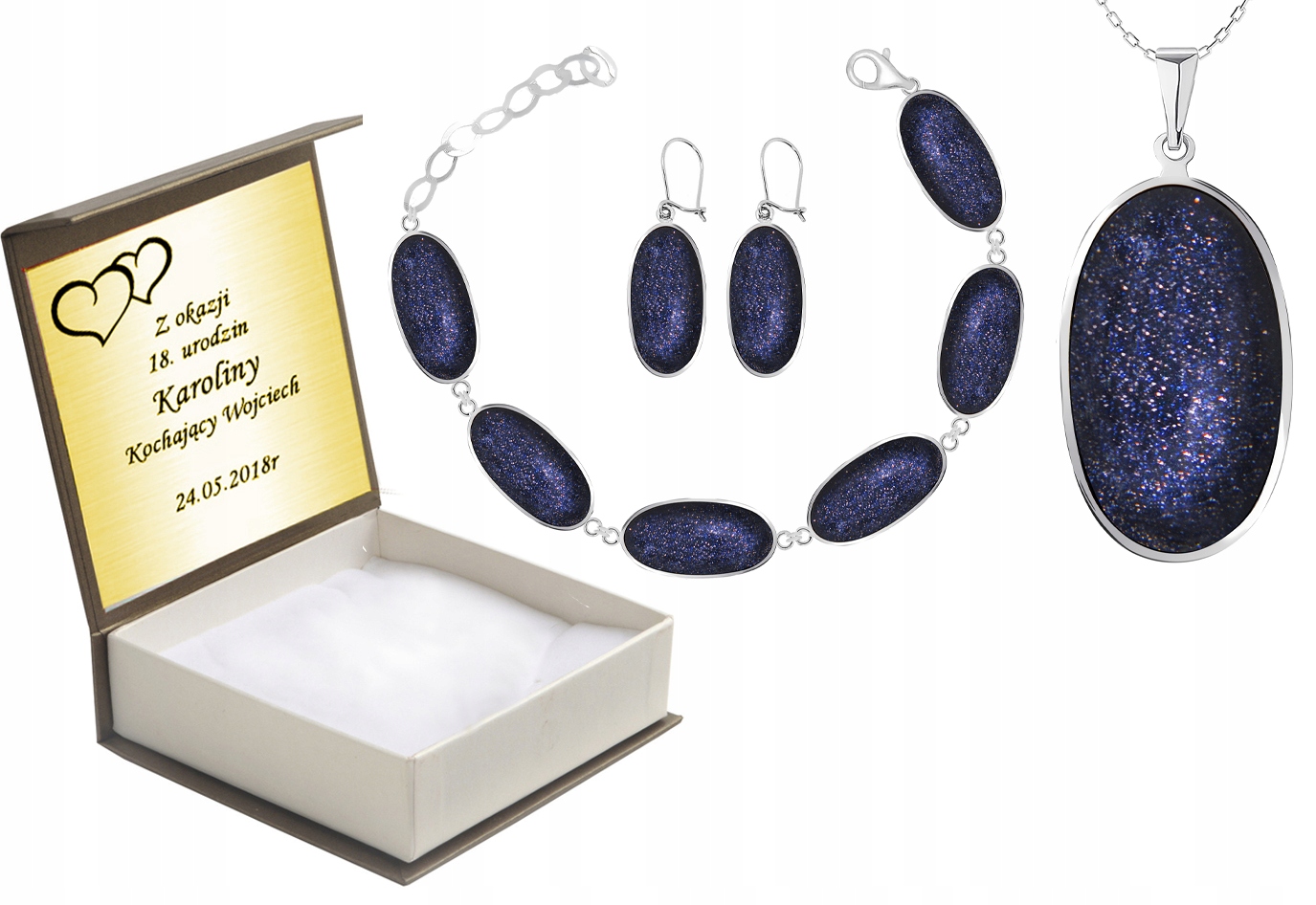 

Komplet Biżuterii Srebrnej Z Nocą Kairu + Grawer