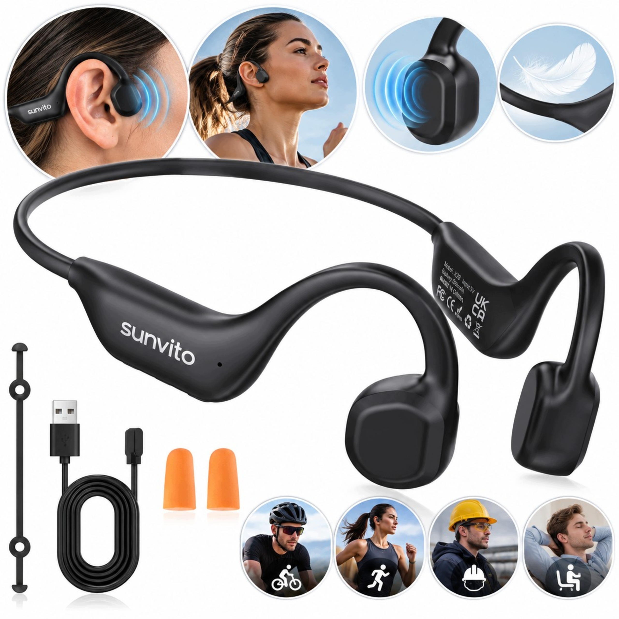 Bezdrátová sluchátka Kostní Bluetooth 6.2 IP67 10h Sportovní mikrofon