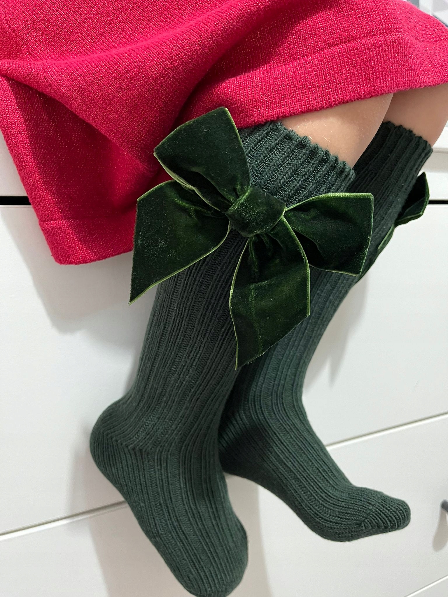 Podkolanówki skarpetki z kokardkami ZIELEŃ SESJA ŚWIĄTECZNA 80 86 92 9m-2L Fason podkolanówki