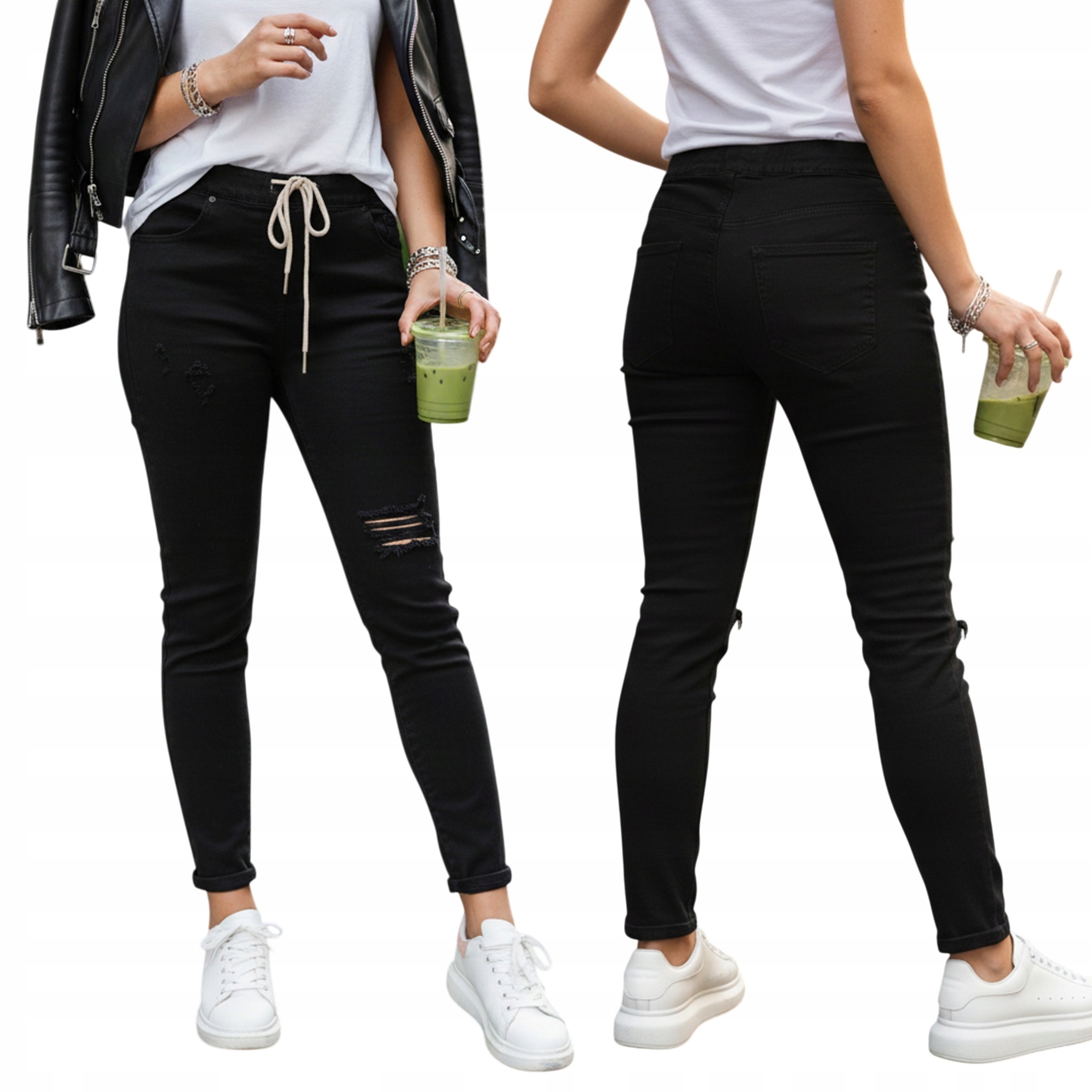 Jeansy damskie joggery z dziurami czarne UY2857 Xs