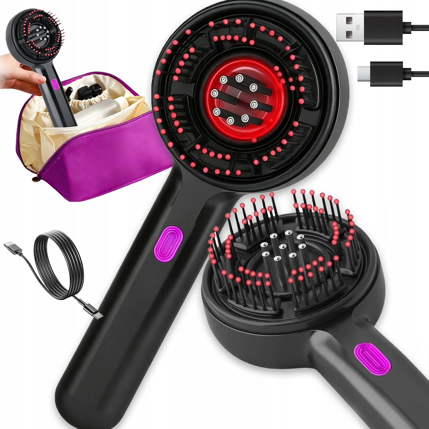 Elektrický Kartáč Masážní Přístroj Pro Růst Vlasů Relaxace Pokožky Hlavy Spa Červený