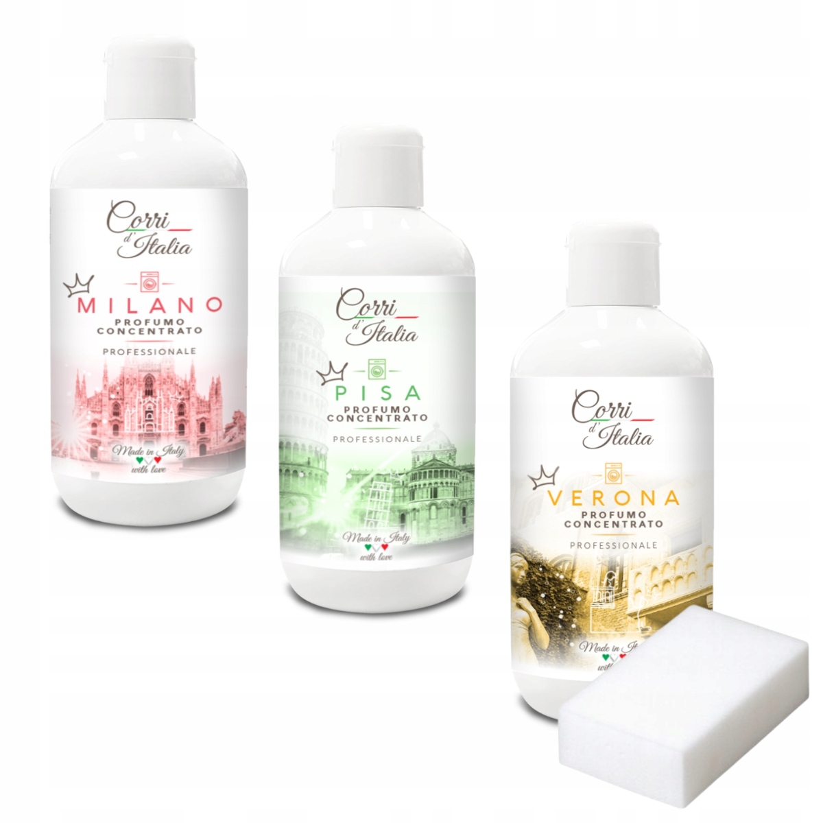 Levně Corri d 'Italia parfém do prádla 3 x 250 ml Milano, Pisa, Verona houbička