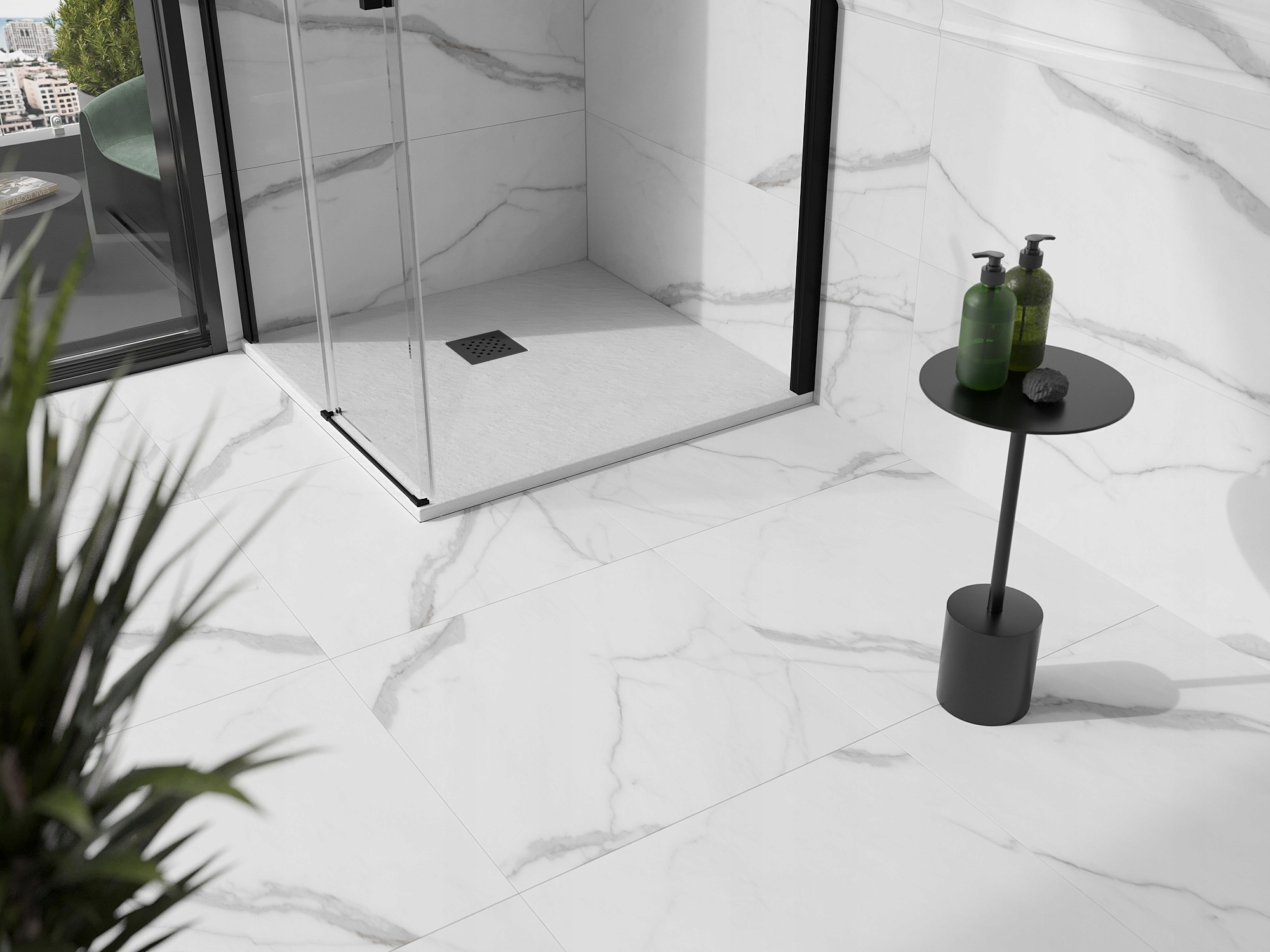 MEXEN STONE+ BRODZIK KOMPOZYTOWY 70 x 70 CM BIAŁY MASKOWNICA CZARNA Szerokość 70 cm