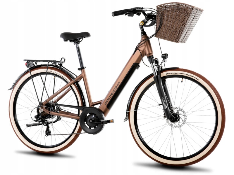 Rower elektryczny z koszykiem Proeco Wave An 1.0 M19 28 cali Brązowy