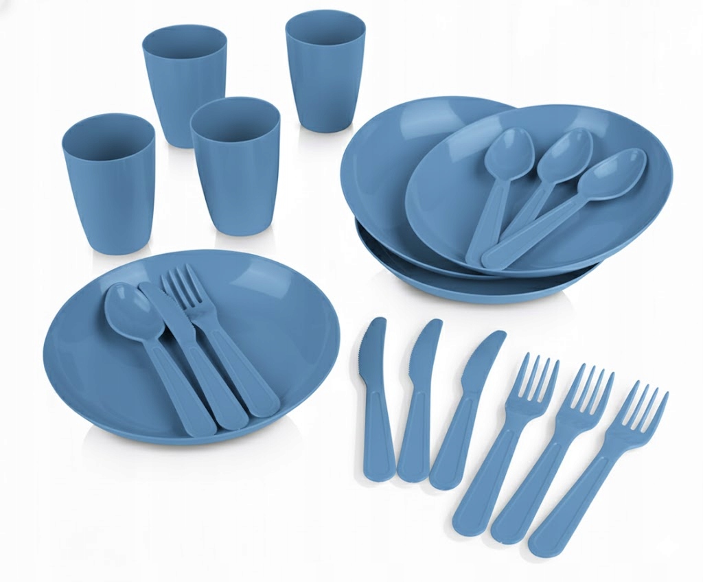 Zestaw Piknikowy turystyczny talerz kubek sztućce plastikowy wielorazowy