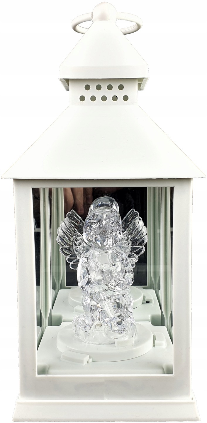 LATARENKA DEKORACYJNA LAMPION BIAŁA OGRODOWA LATARNIA NA GRÓB ANIOŁEK LED