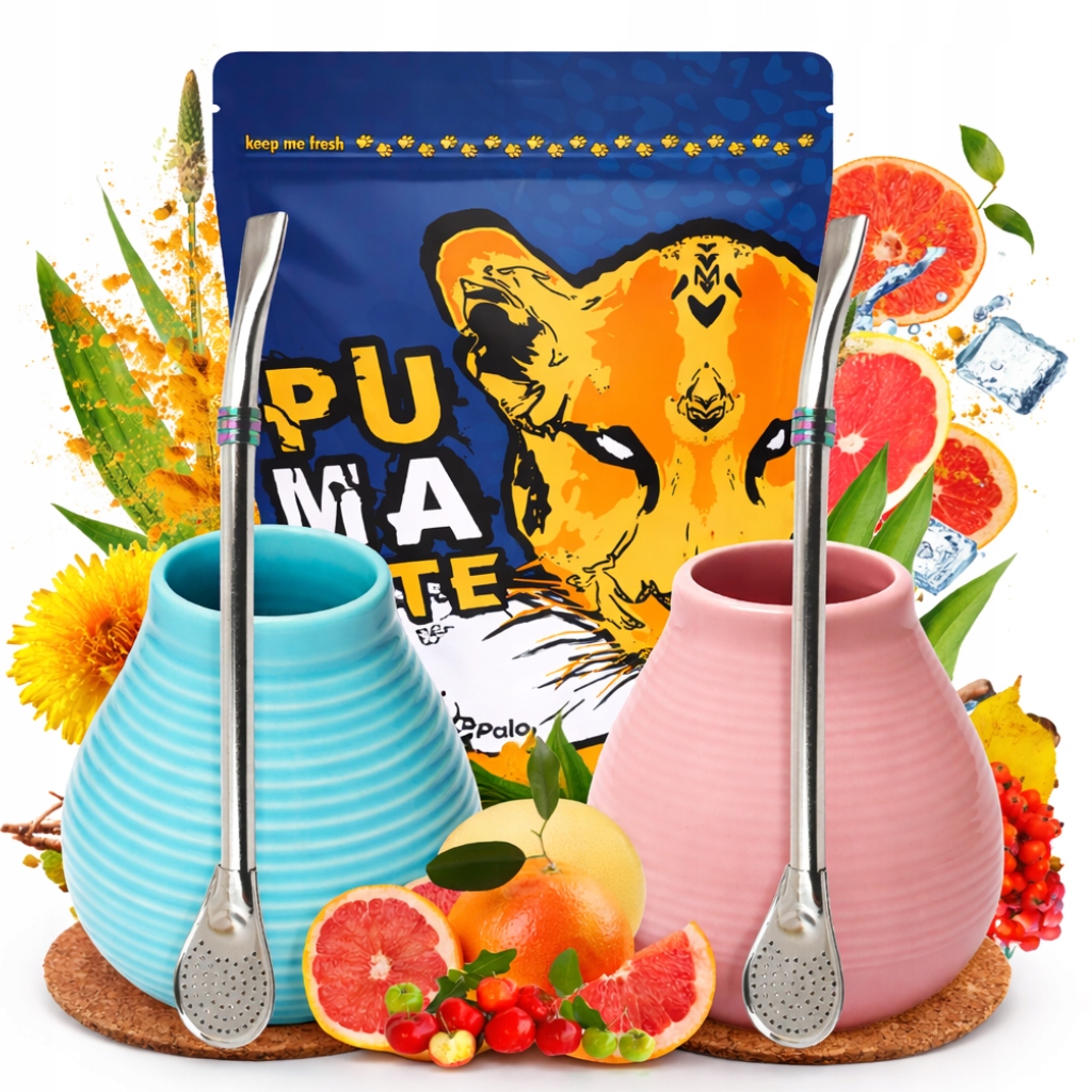 Sada Yerba Mate PumaTe Fit Boost 2x Matero 2x Bombilla Liza