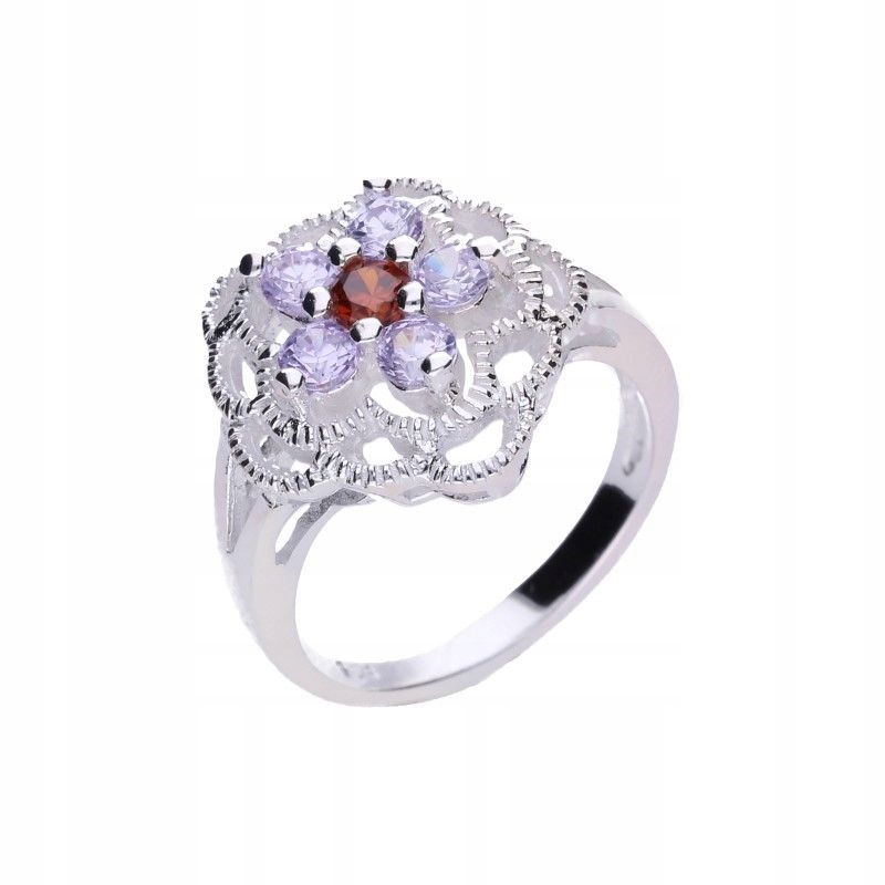 Stříbrný dámský prstýnek 925, ažurový květ se zirkony pro maminku r13