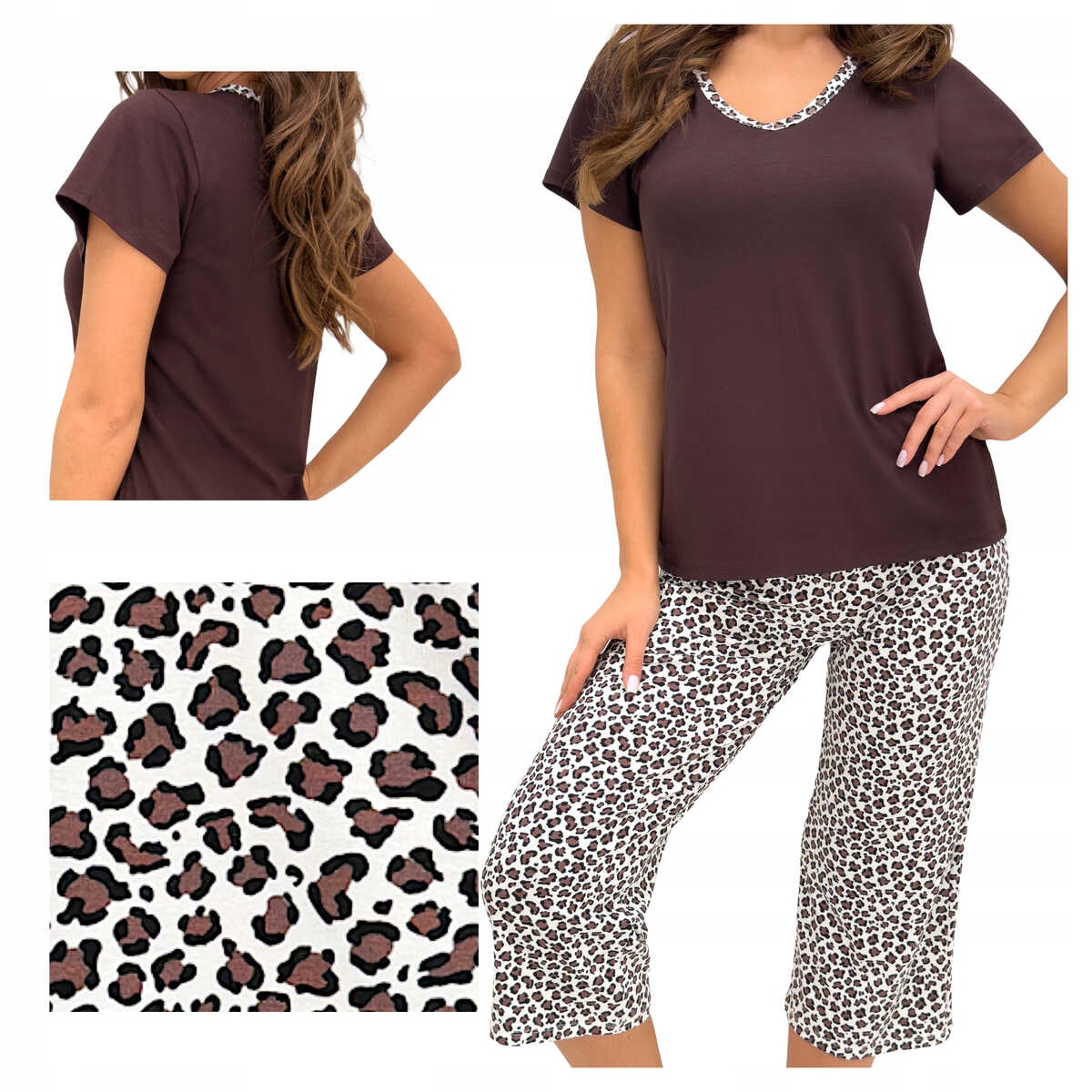 Donna Dámské pyžamo s krátkým rukávem a 3/4 kalhotami Zoya čokoládová S
