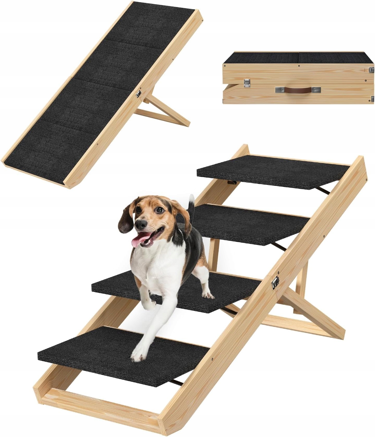 Levně Schody Pro Psa 4 Úrovně, Dřevěná Skládací Rampa, Velké