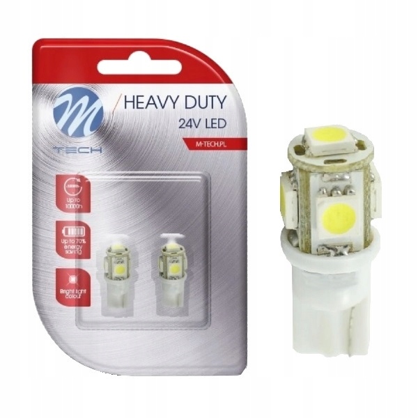 

Żarówki W5W Led T10 Dioda Biała 24V Tir