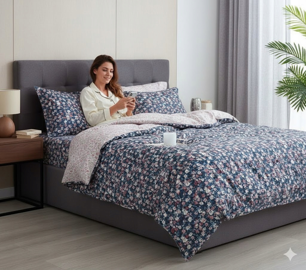 2dílná sada povlečení na peřinu s polštářem z bavlny Blue Blossom 140x200 cm