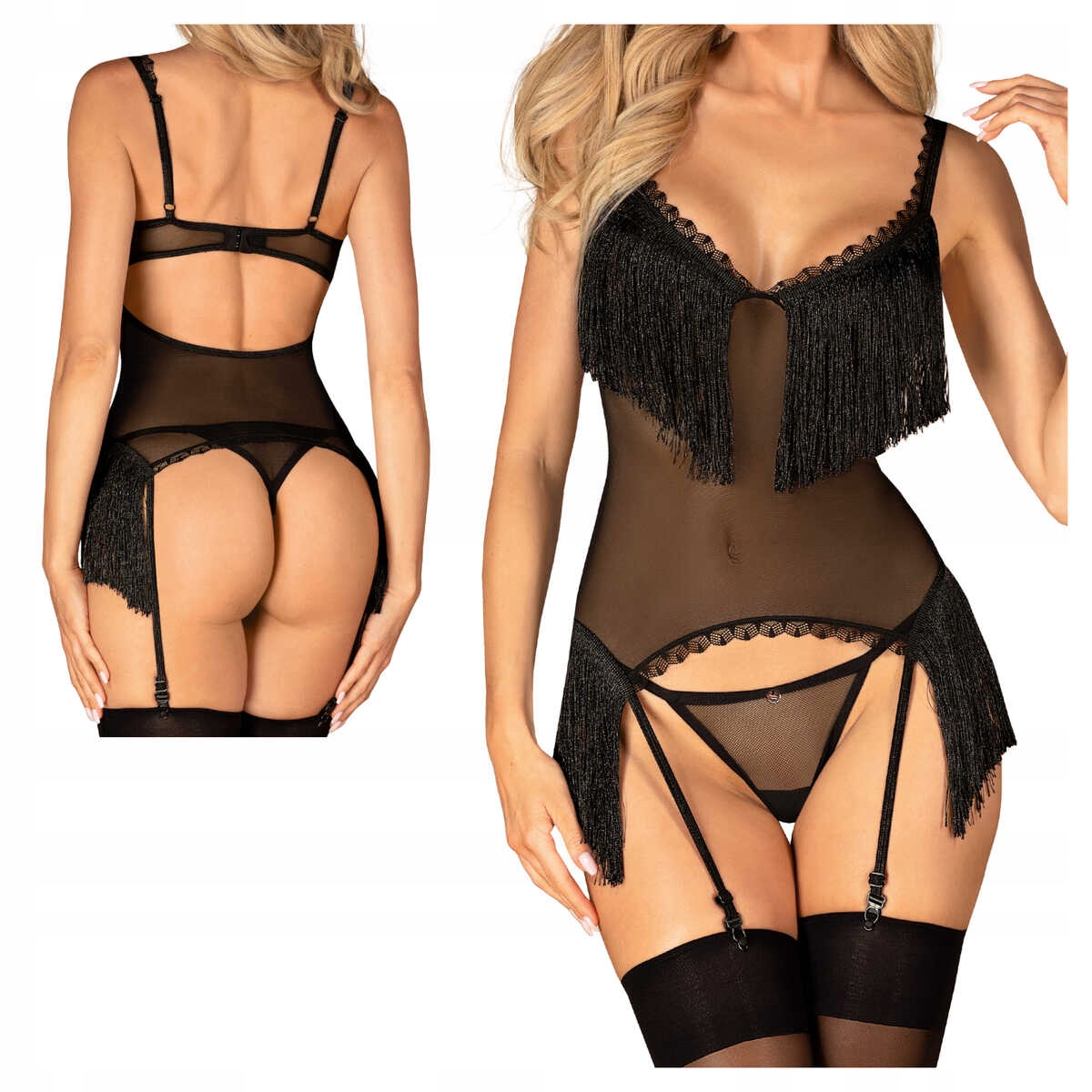 Obsessive korzet a tanga Sherila černá XL/2XL