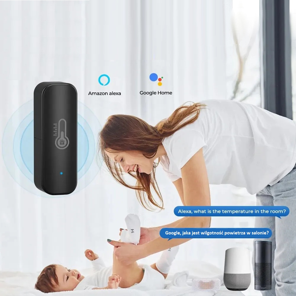 CZUJNIK TEMPERATURY I WILGOTNOŚCI WIFI GOOGLE ALEXA CZARNY Marka bez marki