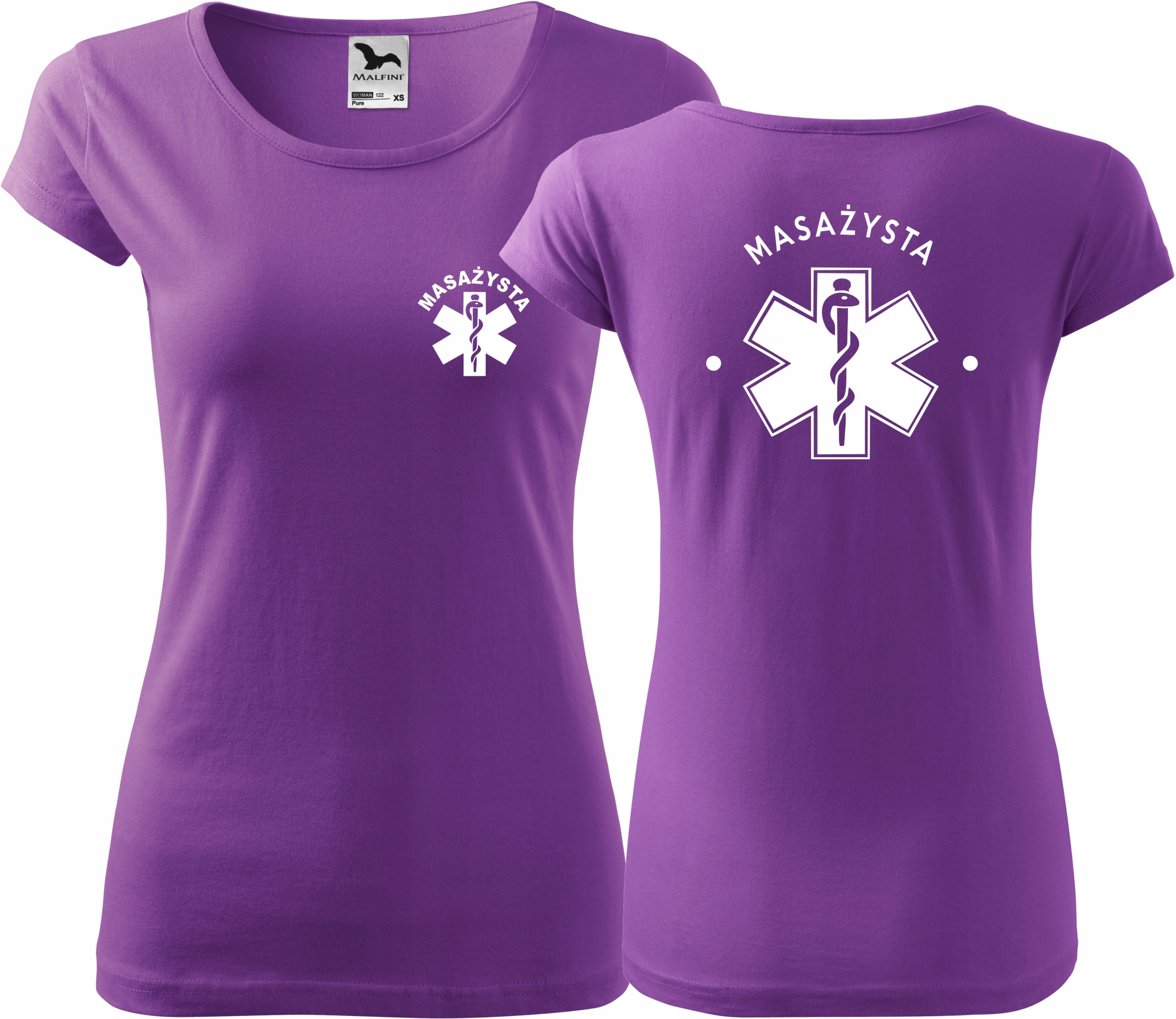 

Damska koszulka medyczna Pure nadruk Masażysta Xs