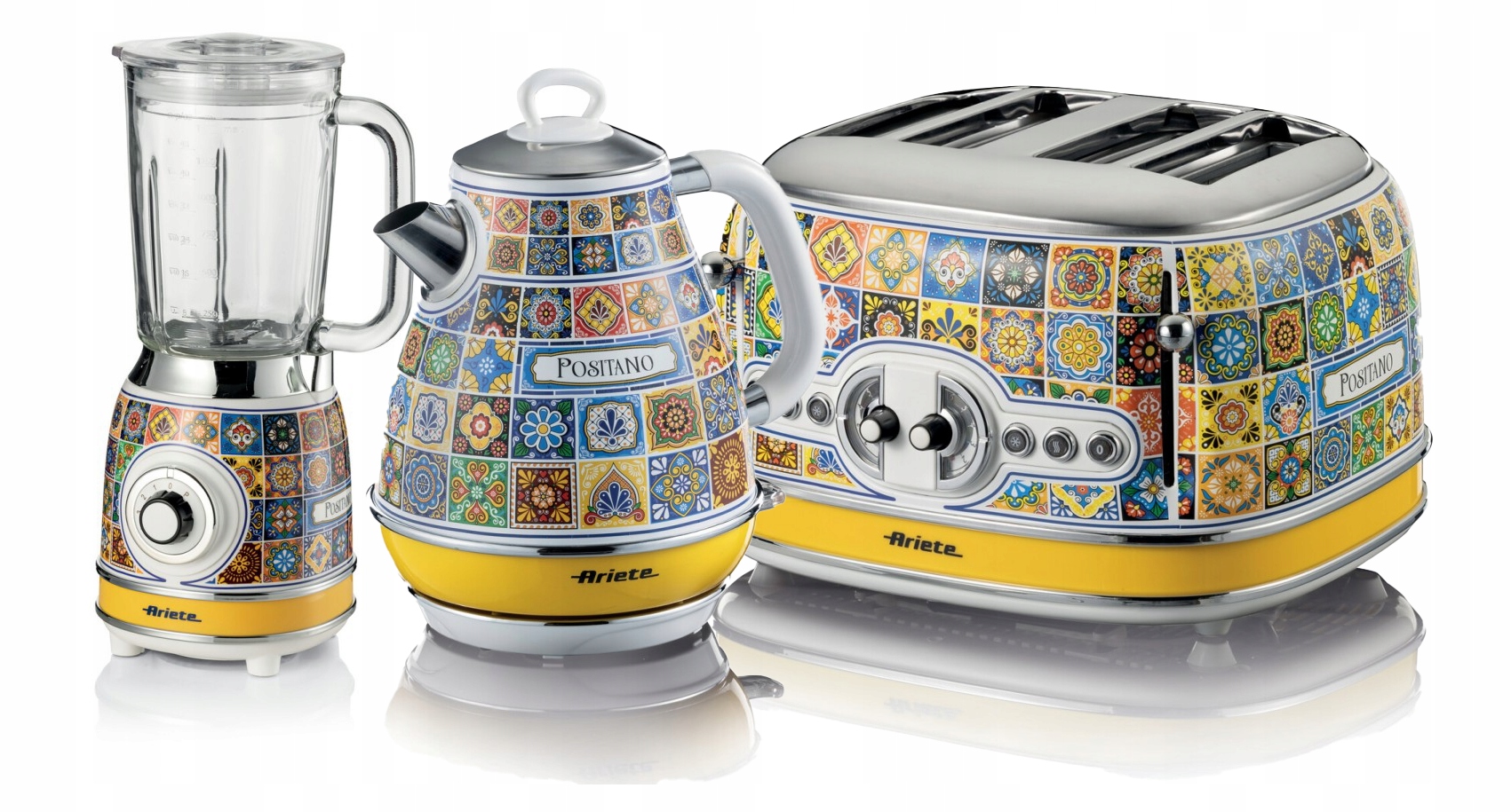 Zestaw Ariete Czajnik 28690P Toster 156 Blender 5830P Linia Positano