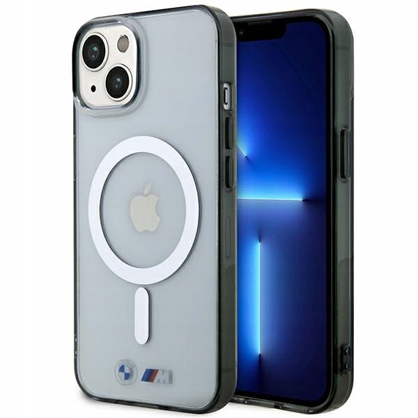 Průhledný Pouzdro Bmw Hardcase MagSafe Silver s kroužkem pro iPhone 14