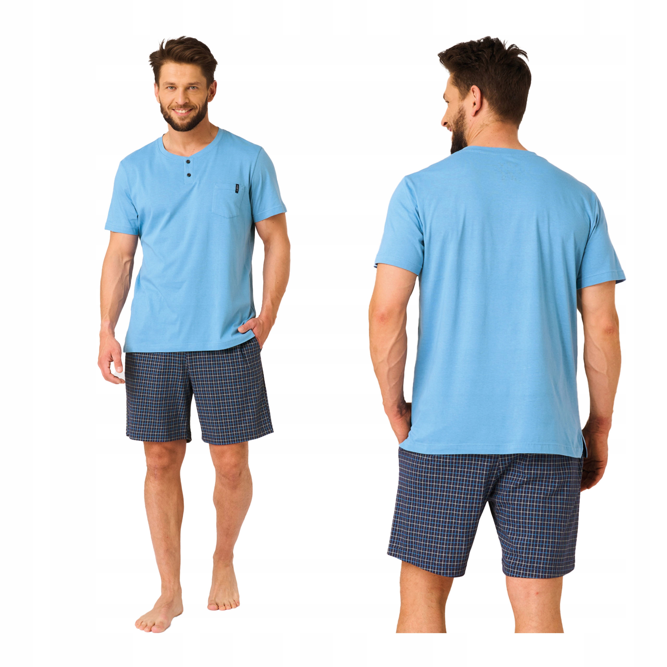 Pánské bavlněné pyžamo s krátkým rukávem, letní kraťasy M 100 bavlna Key
