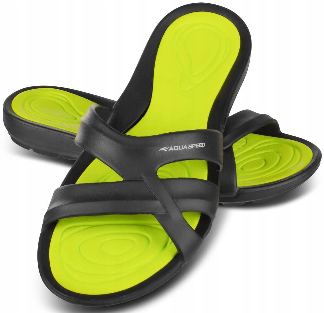 AquaSpeed Klapki damskie Panama czarne/zielone 37