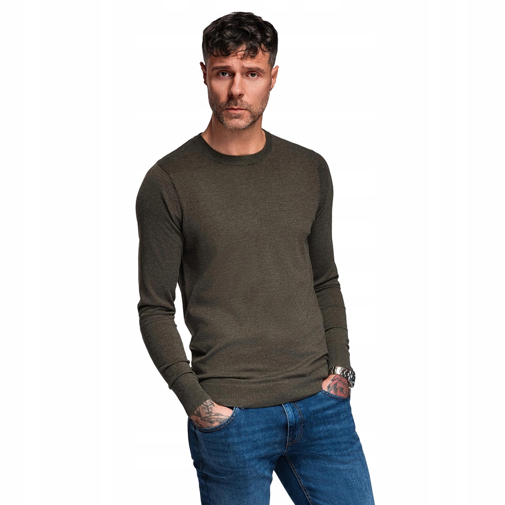 Pánský klasický svetr s viskózou Basic olivový melír V17 OM-SWBS-0106 XXL