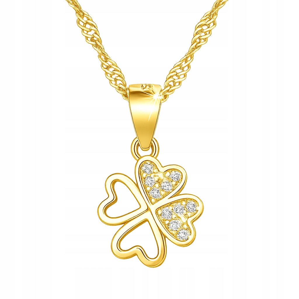 Stříbrný dámský náhrdelník řetízek s přívěskem čtyřlístek stříbro, pozlacený