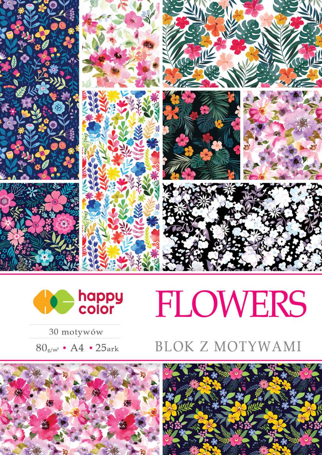 

Blok Happy Color A4 80g 15 ark z motywami Flowers
