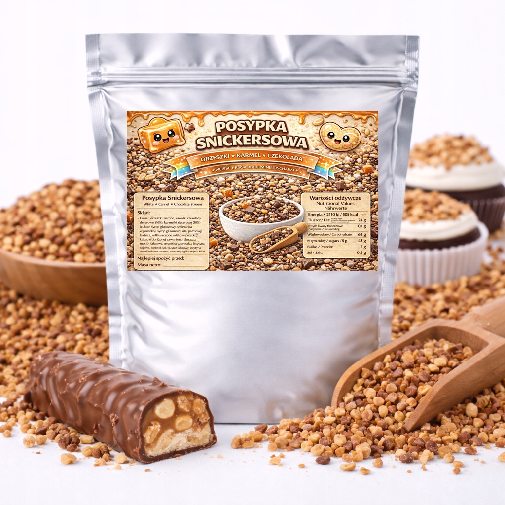 Levně Posypka typu Snickers – karamelovo-oříšková drť na dort dezertů 200 g