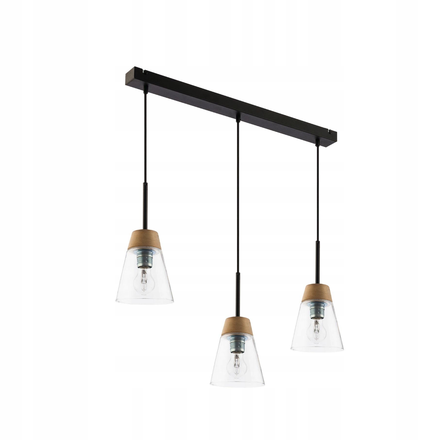 Závěsná lampa Domino Černá Transparentní skleněné stínítko 3xE27 Stropní dům