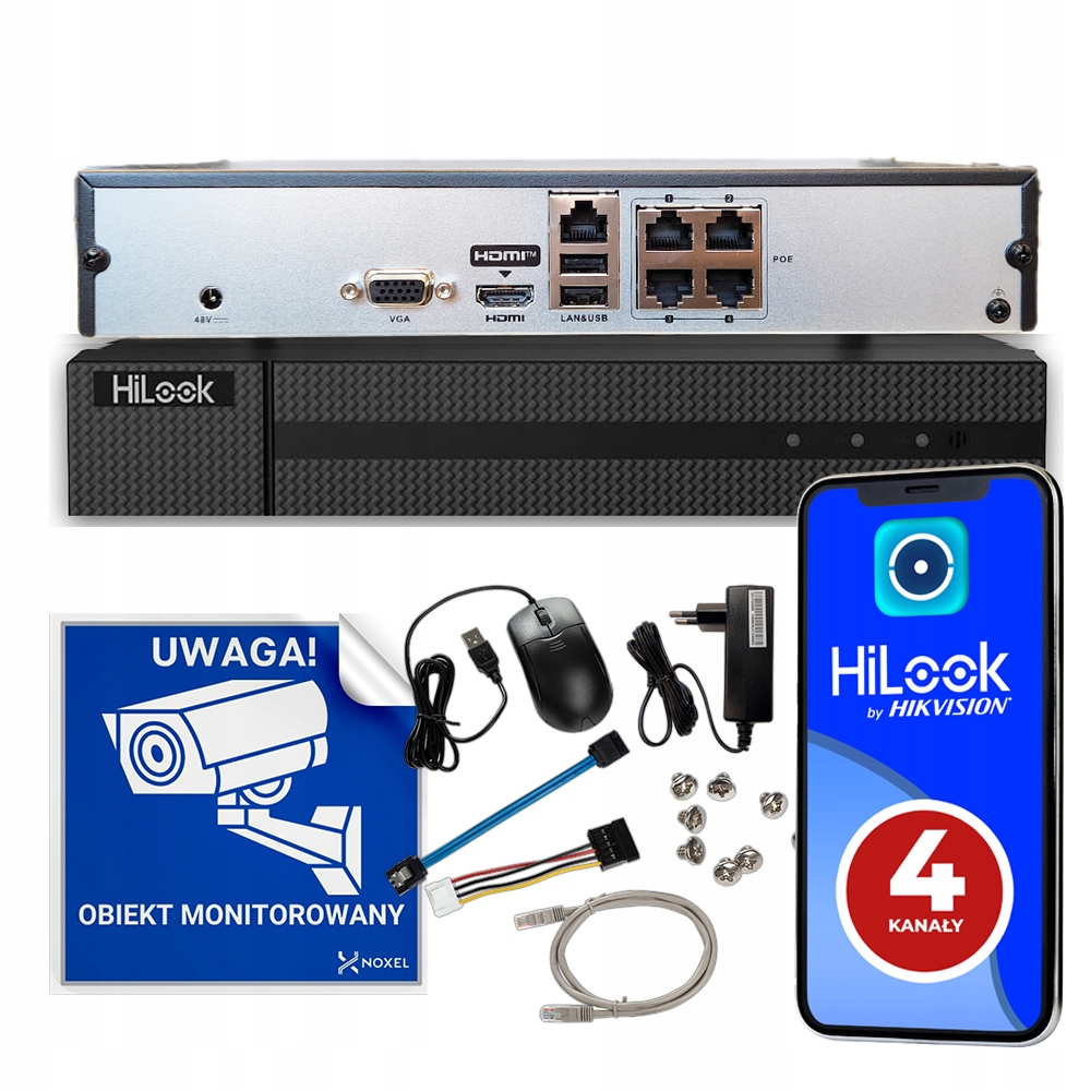 REJESTRATOR IP sieciowy NVR HiLook NVR-4CH-4MP/4P z zasilaniem PoE