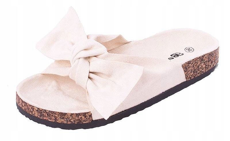 2861 BEŻOWE ZAMSZOWE KLAPKI Z KOKARDĄ KOREK 39 Marka inna