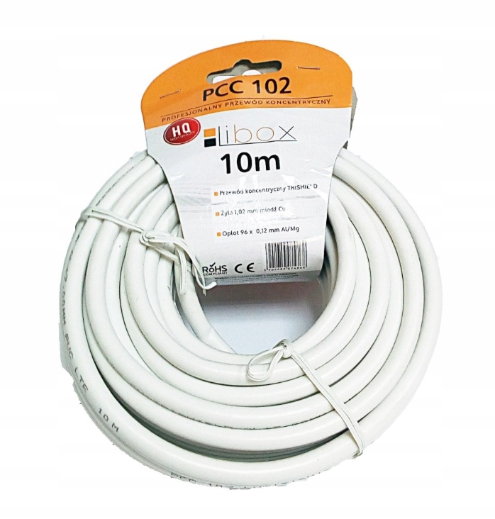KABEL PRZEWÓD KONCENTRYCZNY ANTENOWY TV RG6U 4K MIEDŹ CU 75 Ohm ODPORNY 10M