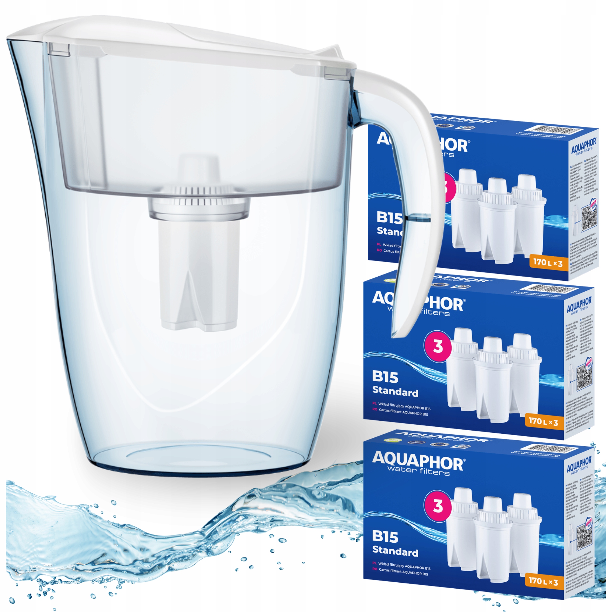 Dzbanek filtrujący filtr Aquaphor Real 2,9L Biały z 10 wkładami B15, zestaw