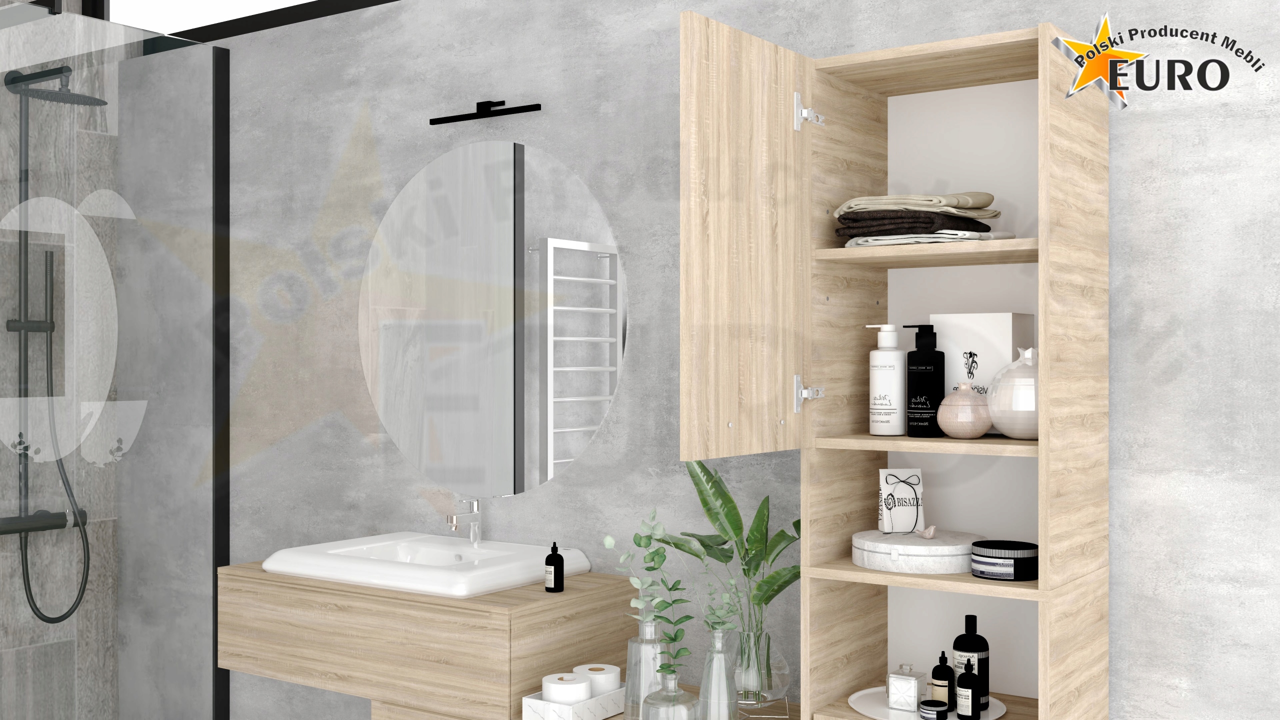 SZAFKA ŁAZIENKOWA 30CM REGAŁ SŁUPEK SONOMA 6 PÓŁEK Kolor frontów dąb sonoma