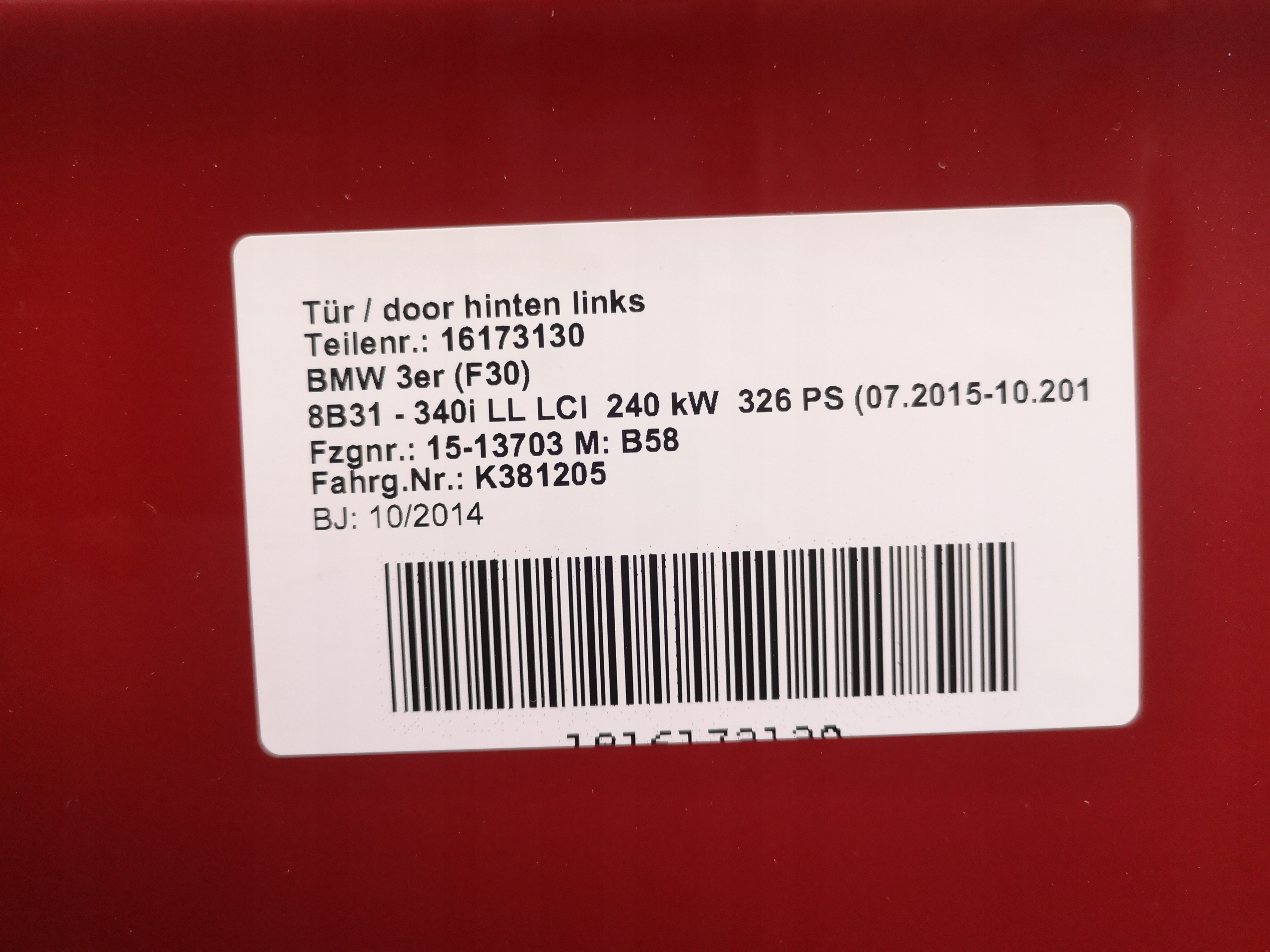 DRZWI PRAWY TYŁ BMW F30 A75 MELBOURNE ROT Producent części BMW OE