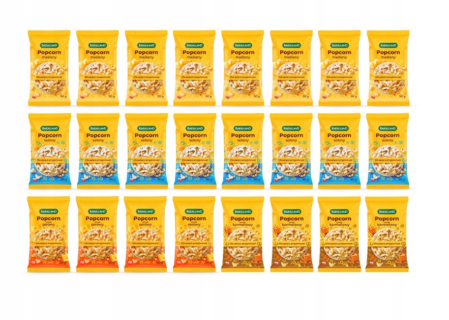 Levně Bakalland Popcorn do mikrovlnné trouby 24x90g mix chutí slané máslo sýr karamel